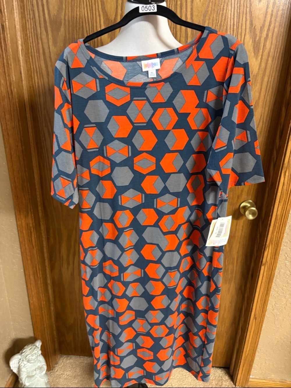 LuLaRoe Geometric Print Dress - Orange & Gray
